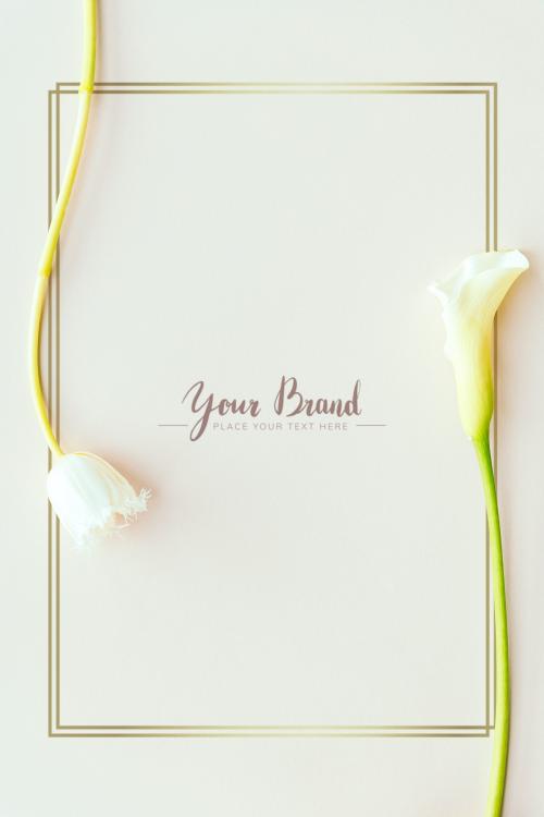 White flowers on a white card mockup - 1209239