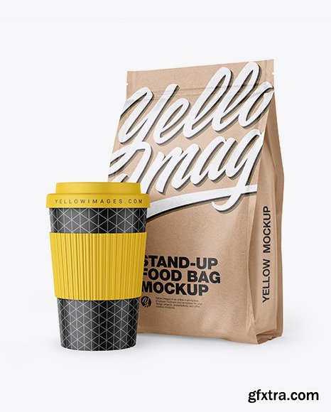 Download Kraft Stand Up Bag With Coffee Cup 64783 Gfxtra Yellowimages Mockups