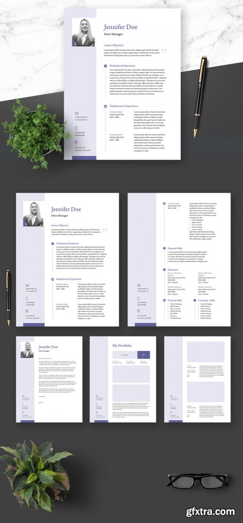 Resume Cover Letter and Portfolio Layout with Blue Elements 364520941