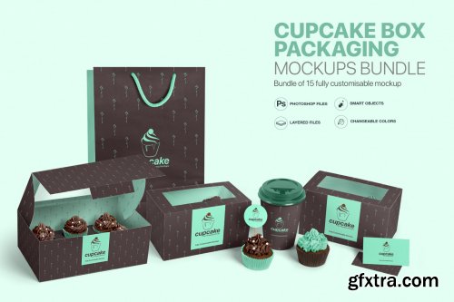 Designcuts - Cupcake Box Packaging Mockups Bundle