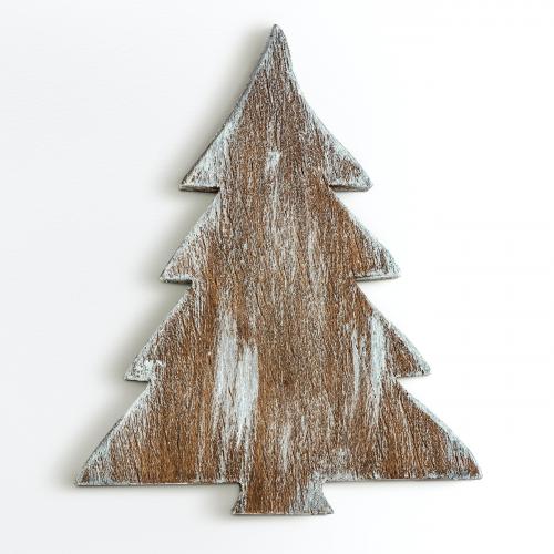 A Christmas wooden tree ornament isolated on gray background - 1231384