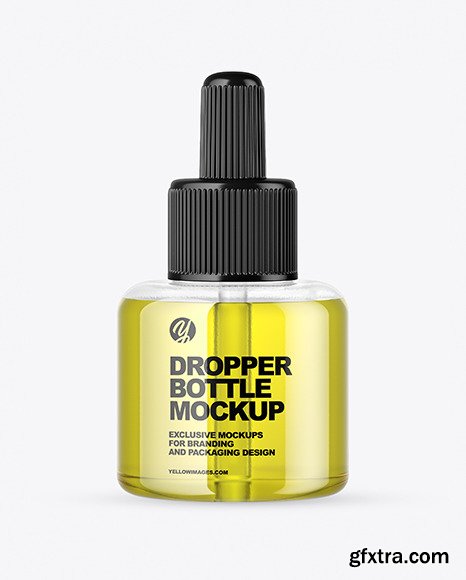 Clear Glass Dropper Bottle w/ Oil Mockup 64724