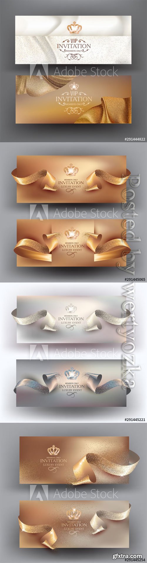 VIP elegant invitation vector cards with ribbons and dust VIP elegant invitation vector cards with ribbons and dust