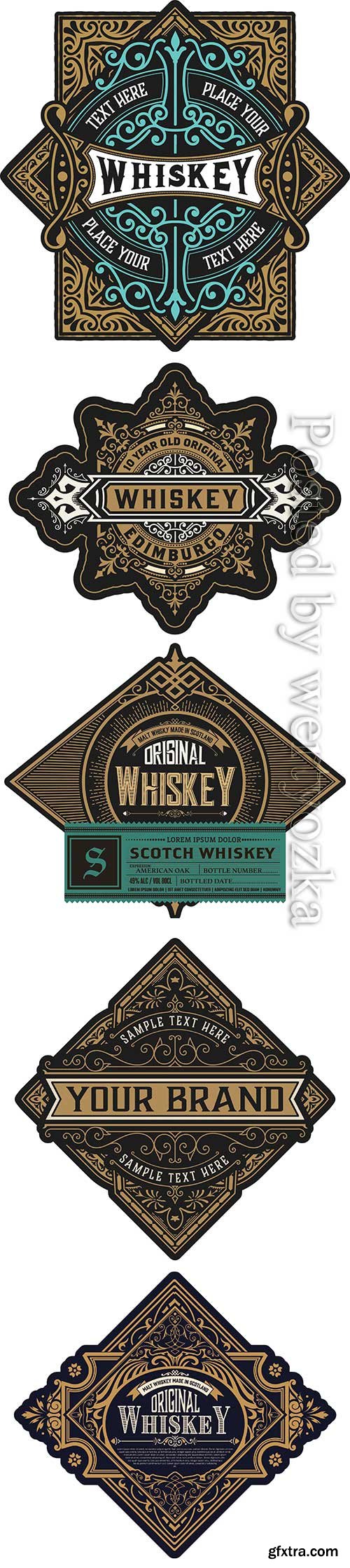 Vintage vector label for packing, western style with floral details Vintage vector label for packing, western style with floral details