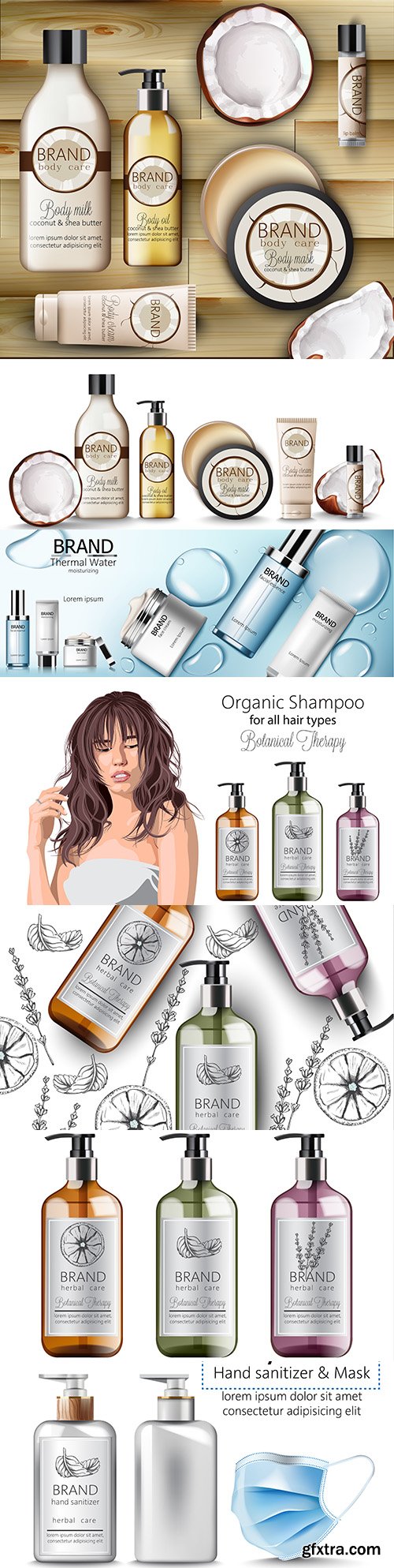Brand name body cosmetics set with place for text 3d illustrationxA;