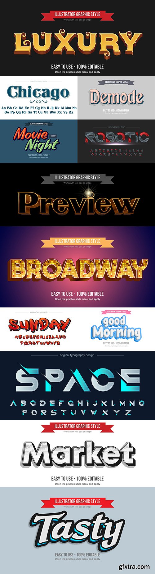 Editable font effect text collection illustration design 182
