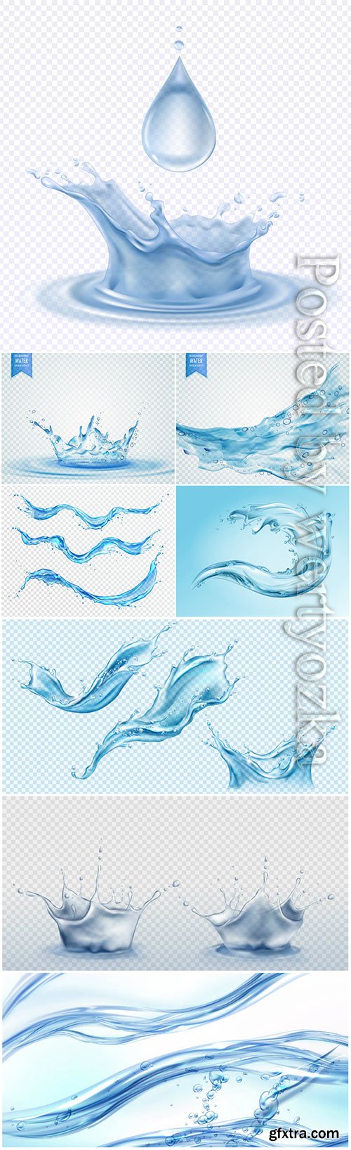 Water bottle ad banner, flask with drink, splashing water drops in vector # 2