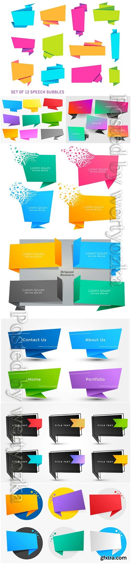 Set of four empty origami chat bubble Set of four empty origami chat bubble