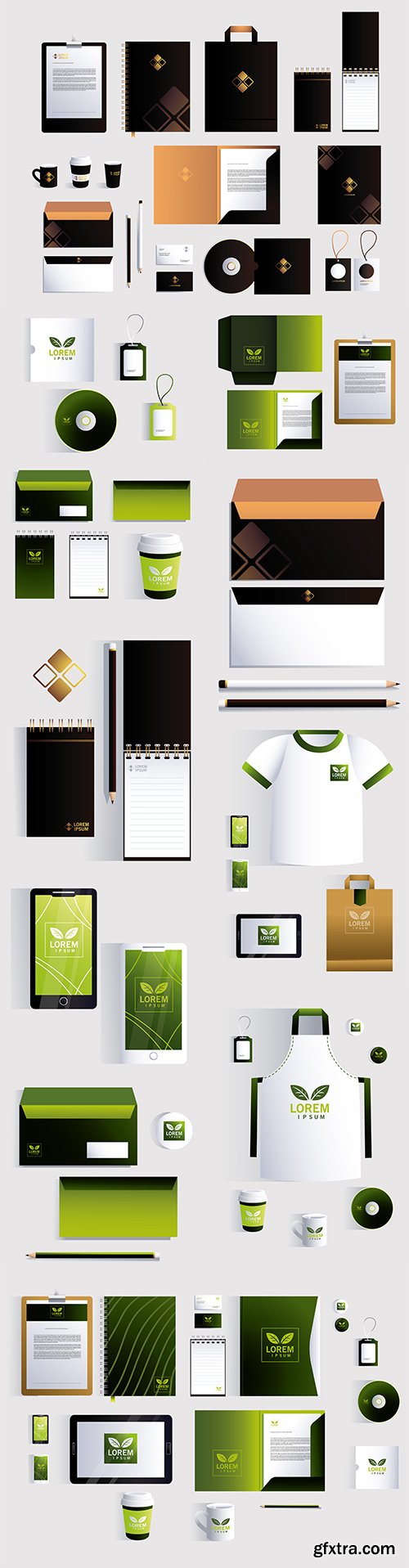 Branded style template of stationery with gold design mark
