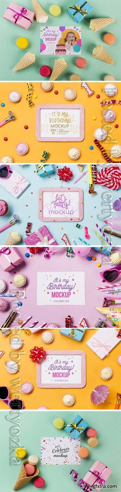 Top view birthday concept with gifts