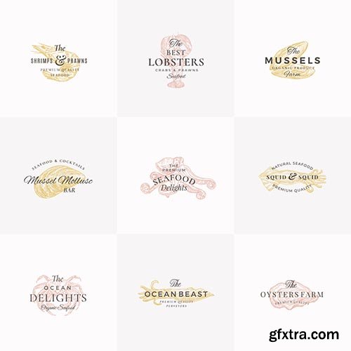Premium seafood abstract signs, symbols or logo templates set