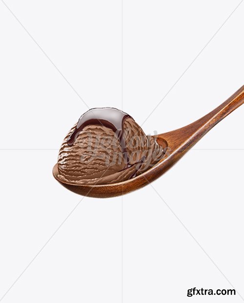 Wooden Spoon With Chocolate Ice Cream and Chocolate Syrup 10173