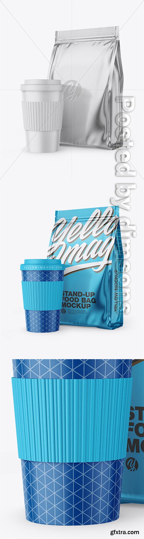 Metallic Stand-Up Bag with Coffee Cup Mockup 65091