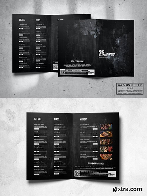 Bifold Food Menu Design A4 & US Letter