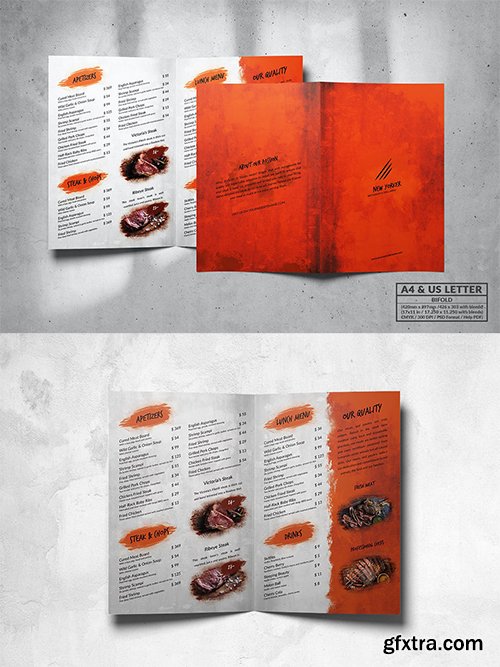 Bifold Food Menu Design A4 & US Letter