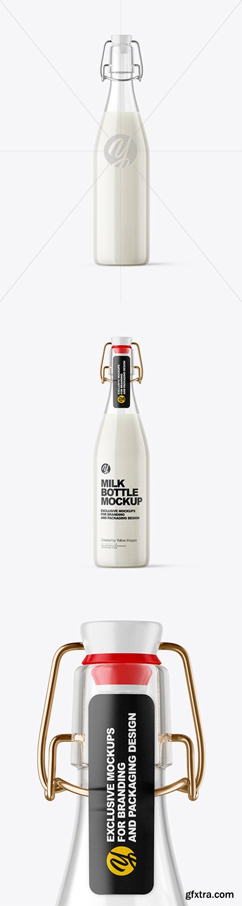 Clear Glass Milk Bottle with Clamp Lid Mockup 66599 Clear Glass Milk Bottle with Clamp Lid Mockup 66599