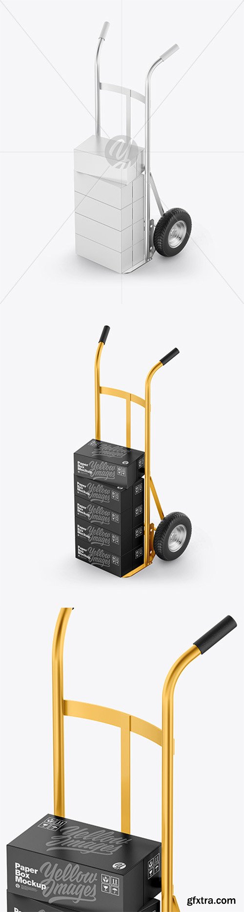 Metallic Hand Truck With Boxes Mockup 65029