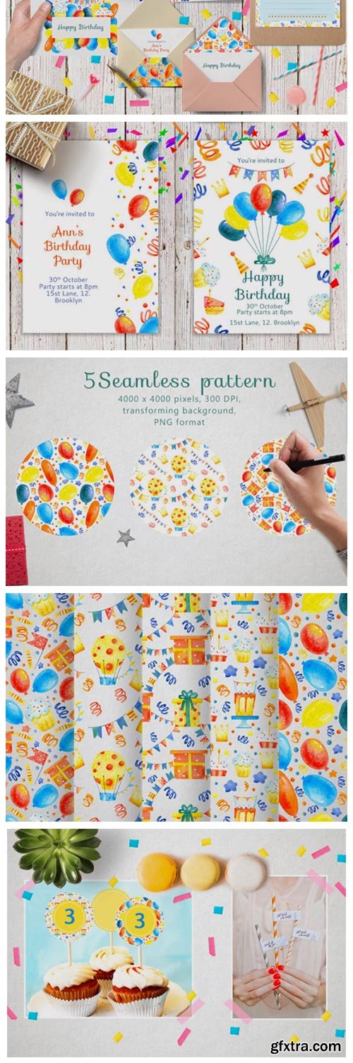 Happy Birthday Watercolor Set 5869635