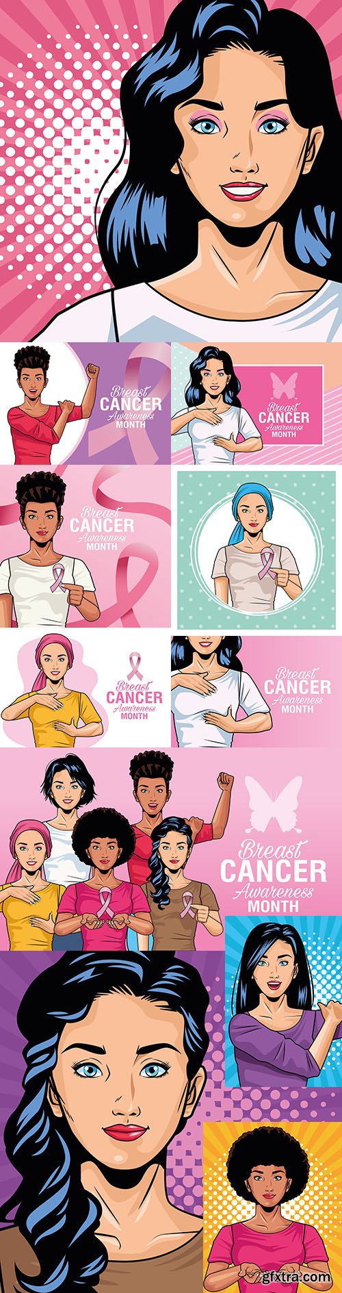 Breast cancer awareness month illustration in pop art style

