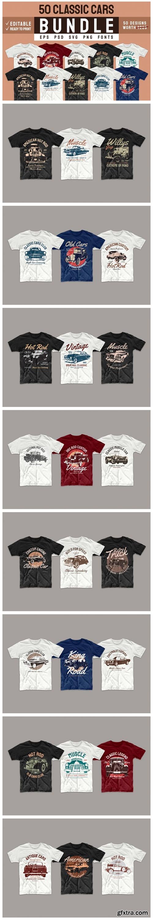 Vintage Car T-shirt Design Bundle Vector 5918002 » GFxtra