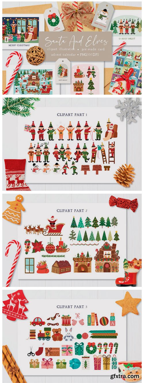Santa and Elves Clipart Illustration 5918861