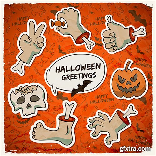 Trick or Treat halloween template with paper zombie arms gestures pumpkin skull Trick or Treat halloween template with paper zombie arms gestures pumpkin skull