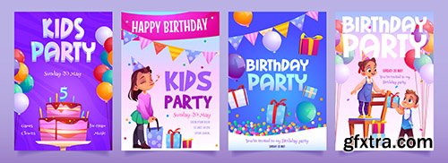 Kids birthday party invitation cartoon banners Kids birthday party invitation cartoon banners