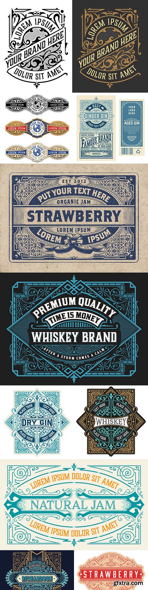 Vintage logo and etiquette template with detailed design 5