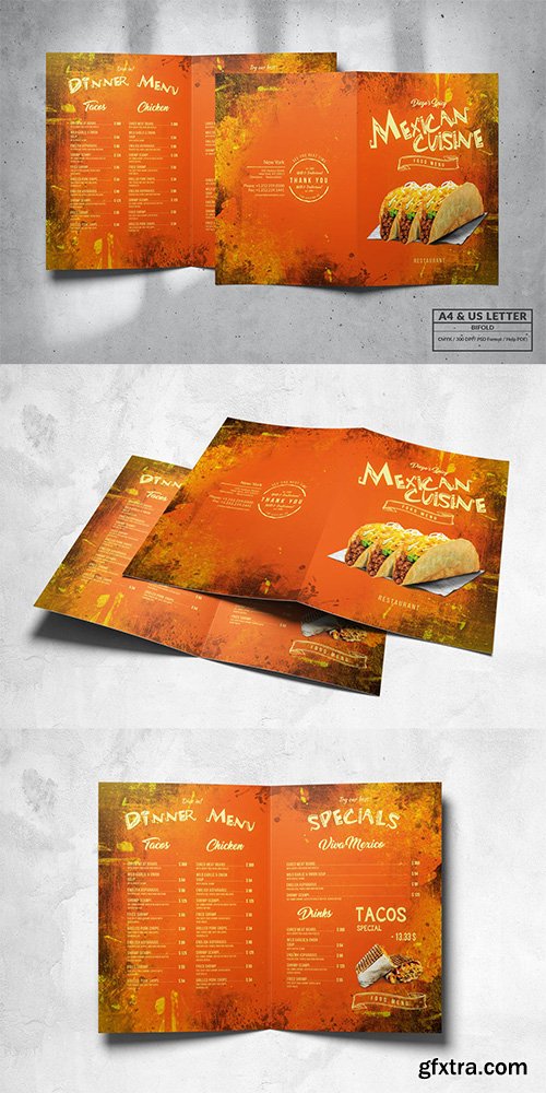 Mexican Bifold Food Menu Design A4 & US Letter