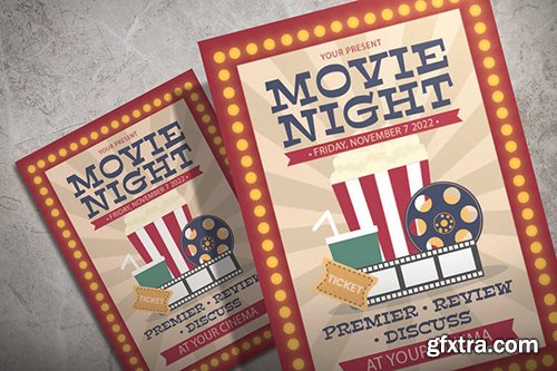 Movie Night Premier - Illustration Flyer Template