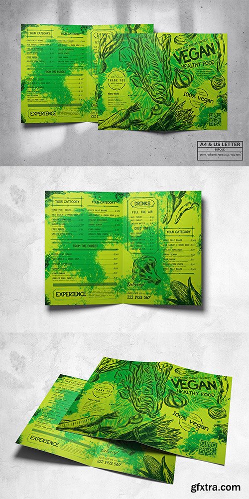 Vegan Bifold Food Menu Design A4 & US Letter