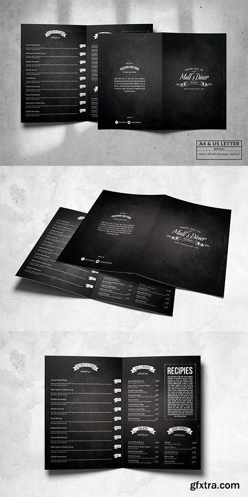 Bifold Food Menu Design A4 & US Letter