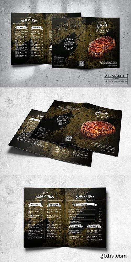 Bifold Food Menu Design A4 & US Letter
