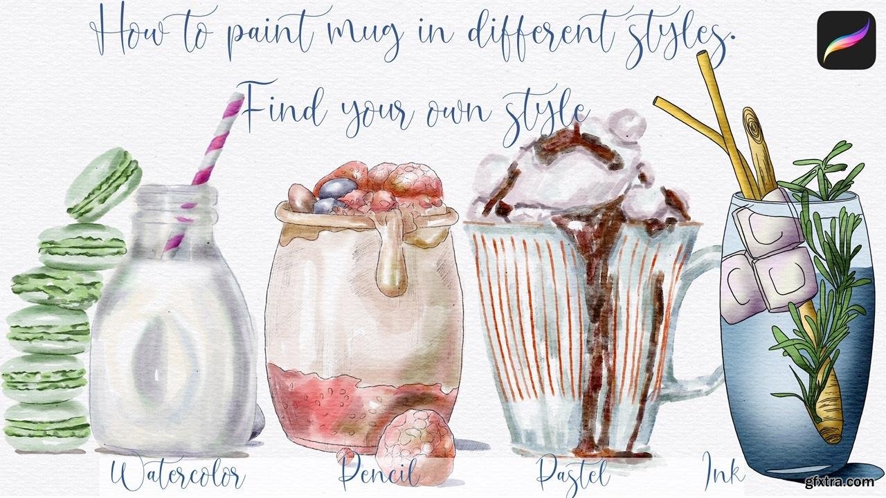 How to paint illustration in 4 styles in Procreate watercolor, pencil