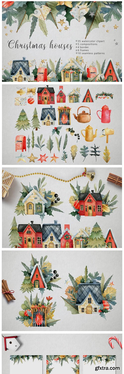 Watercolor Christmas Houses 6013563