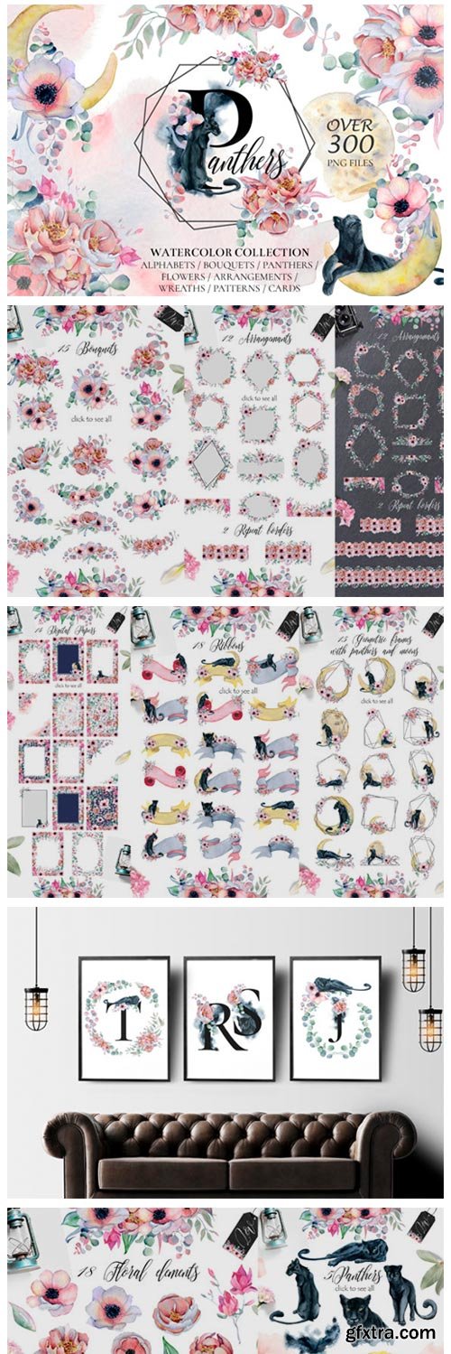 Panthers & Floral Watercolor 6217412 Panthers & Floral Watercolor 6217412