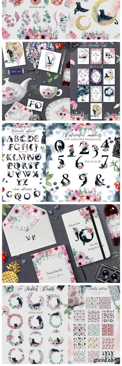 Panthers & Floral Watercolor 6217412 Panthers & Floral Watercolor 6217412