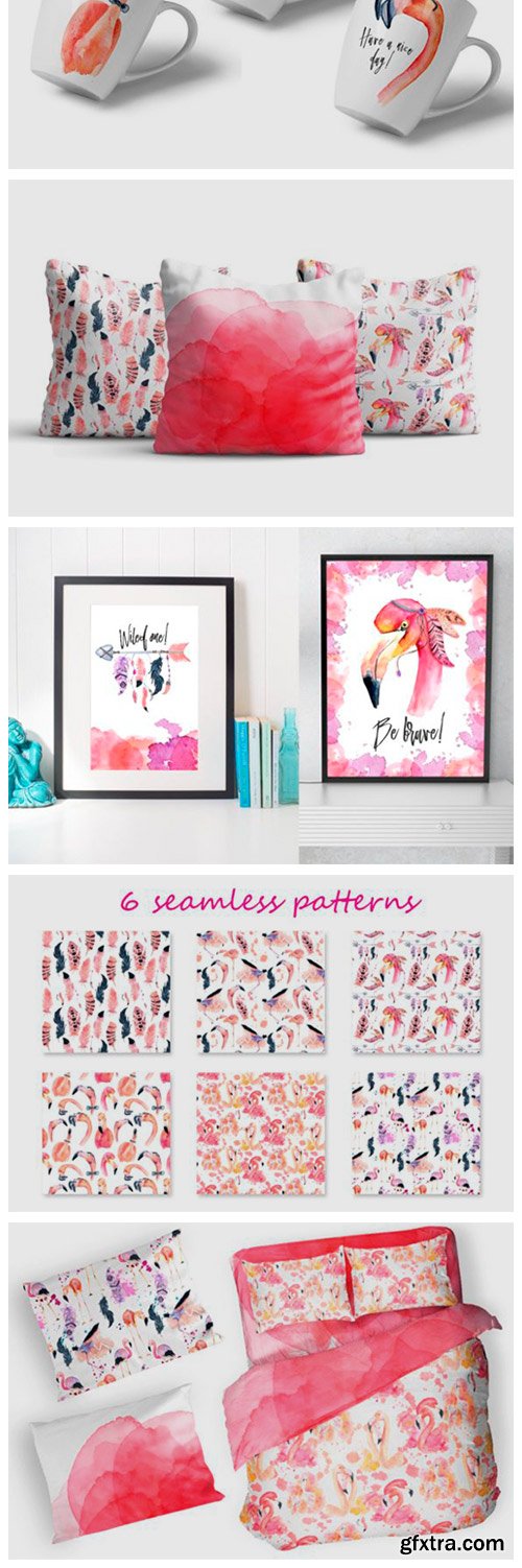 Boho Flamingo Watercolor Set 6217398 Boho Flamingo Watercolor Set 6217398