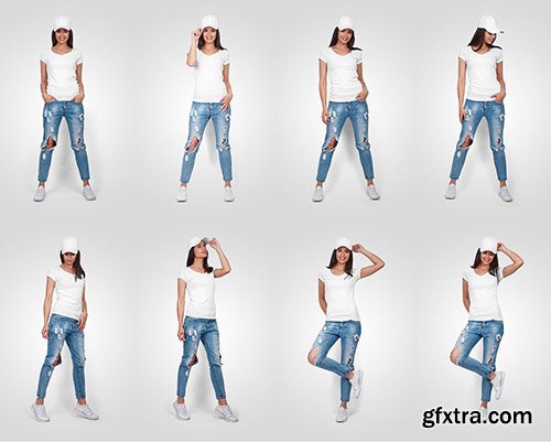 CreativeMarket - Female T-Shirt & Baseball Cap Mockup 5336844
