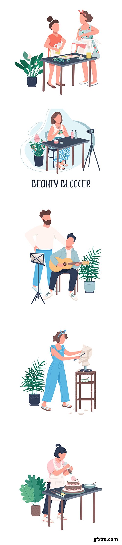 Flat color faceless characters Set