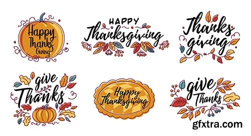 Set of hand drawn happy thanksgiving typography object