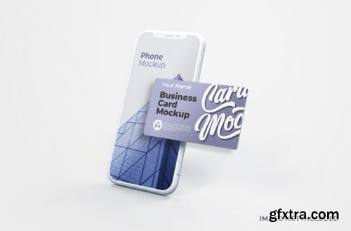 White smartphone with business card mockup