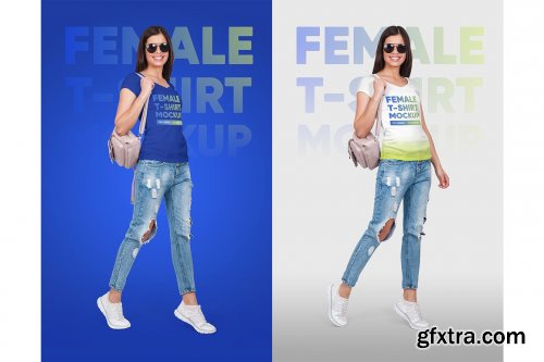 CreativeMarket - Female V-Neck T-Shirt Mockup 5336811