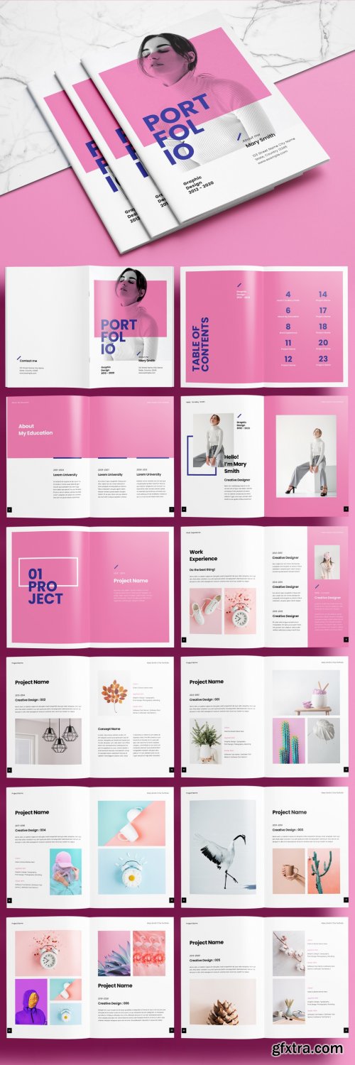 Modern Project Portfolio Layout with Pink Accents 386992735