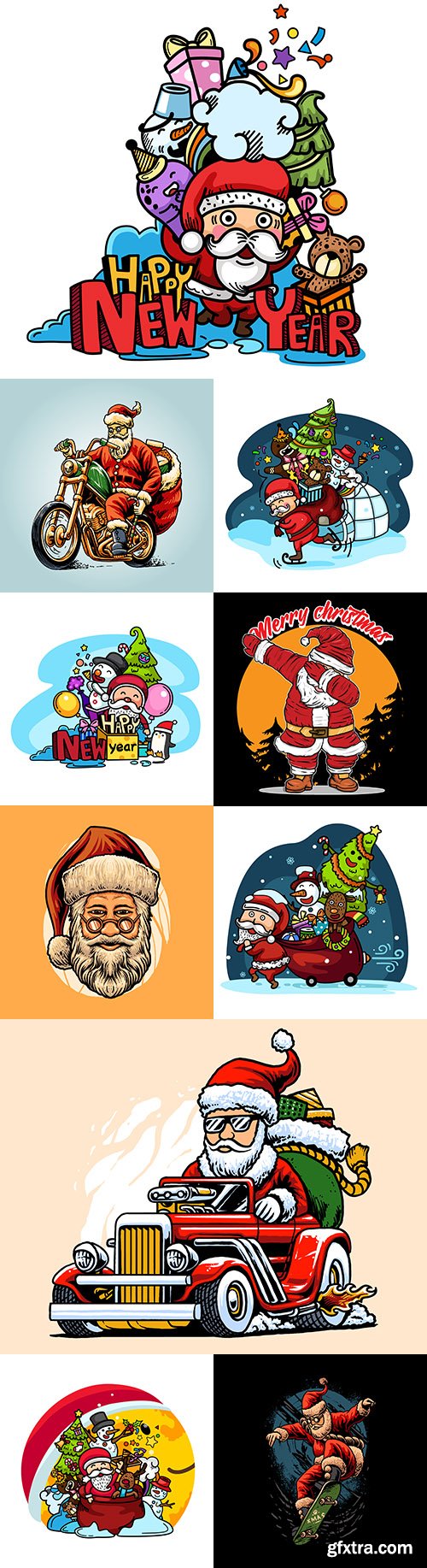 Santa Claus drawing with Christmas party and skateboarding
Santa Claus drawing with Christmas party and skateboarding