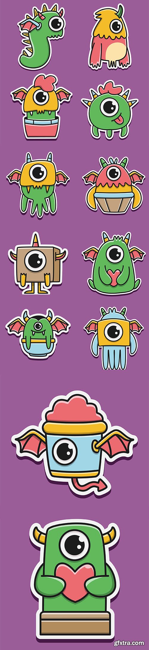 Collection of cartoon monster sticker design