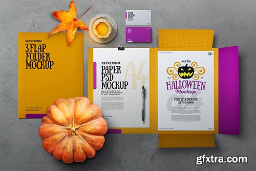 Halloween Autumn Stationery Flap Folder Mockup