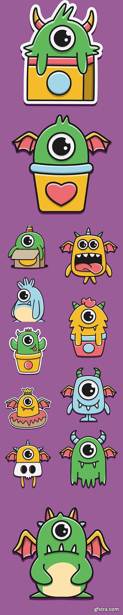 Collection of cartoon monster sticker design Vol 2