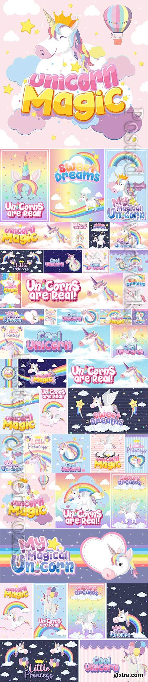 Cute unicorn set premium vector