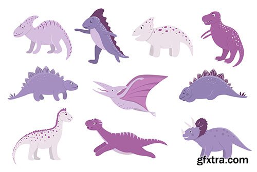 Set of cute pink and purple dinosaurs for children